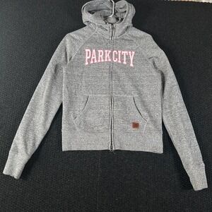 Roots Canada Park City Zip Up Hoodie Gray Heather Cotton Blend Sweater Women's M